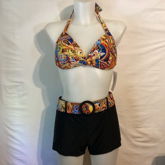 3081 NWT Bikini Bay VYNP Moulded Hearts P/U Halter Top w/Belted Swim Bottoms 14 - Picture 1 of 6